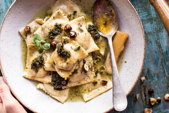 Butternut Squash Hazelnut Ravioli in Garlic Parmesan Broth | halfbakedharvest.com @hbharvest